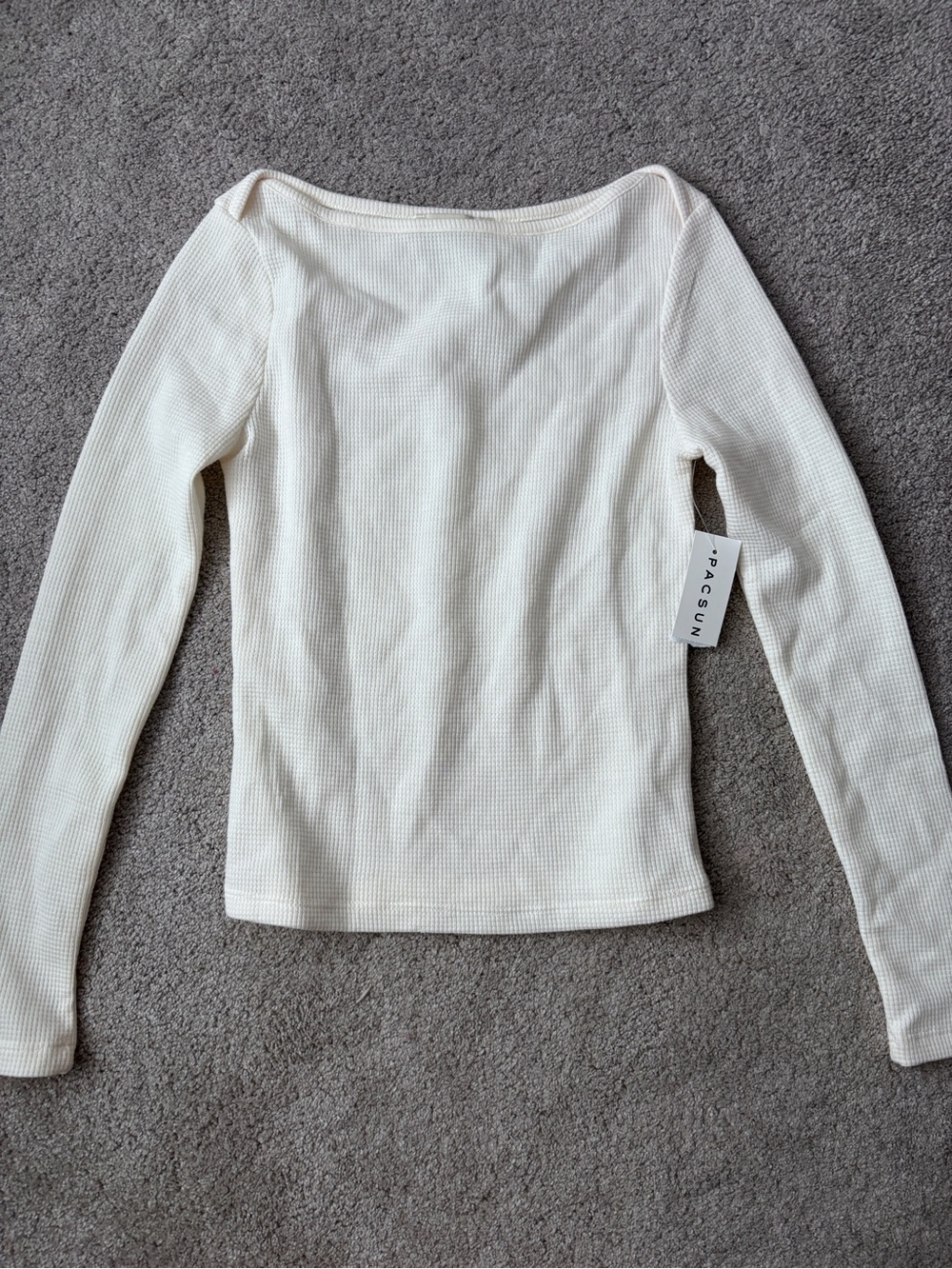 PacSun Off-White Waffle Knit Boatneck Long Sleeve Top